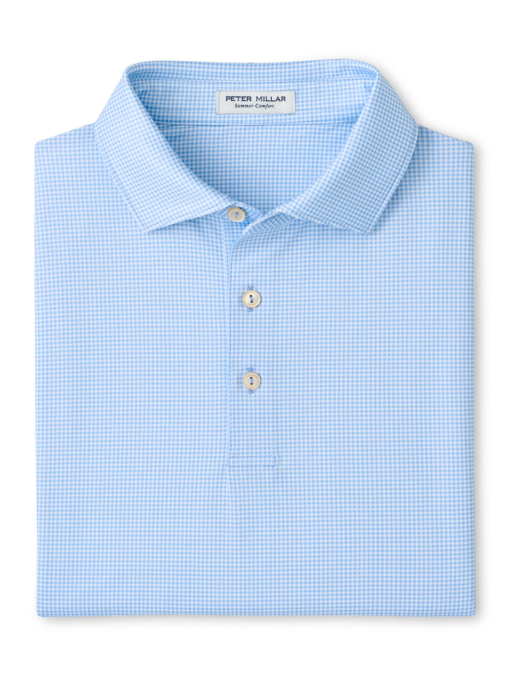 Peter Millar Gingham Performance Jersey Polo with Pimento Cheese: Cottage Blue