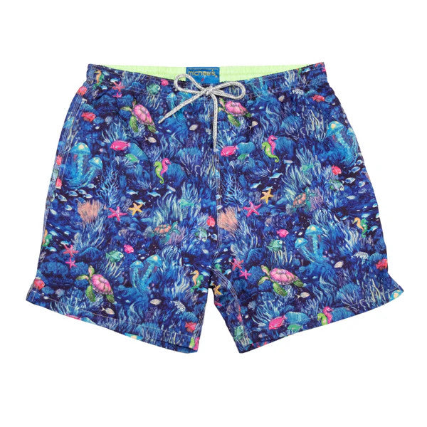 Michael's Men's Cyclist Liner Swim Trunks - Under The Sea: Navy