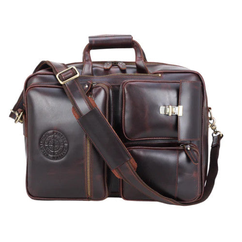 backpack messenger bag hybrid leather Men's 3-Mode 17-Inch Handmade from naturally tanned German leather Greenwich Hybrid Messenger Backpack Bag