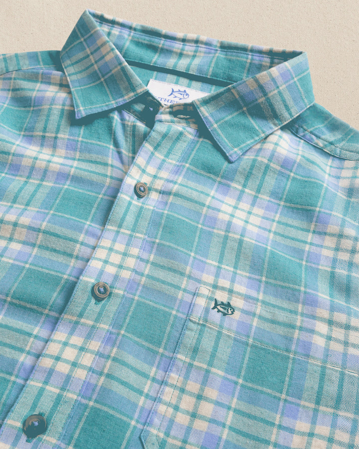 Southern Tide Ashborough Plaid Brushed Twill Heather Sportshirt: Heather Spruce Shade