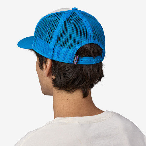 Patagonia P-6 Logo Trucker Hat: White with Vessel Blue