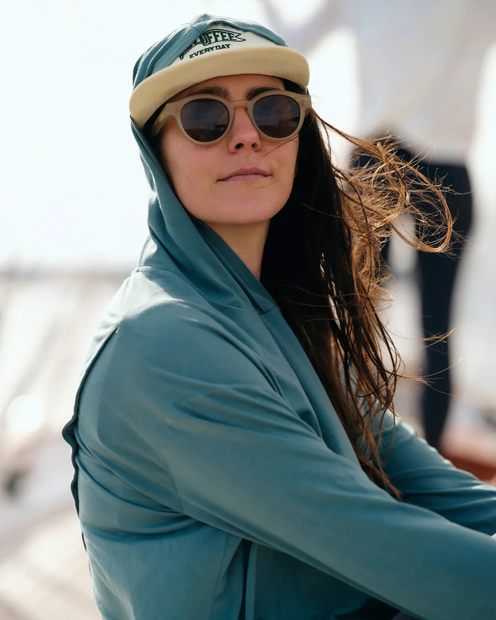 Free Fly Women's Bamboo Shade Crossover Hoodie: Pacific Blue