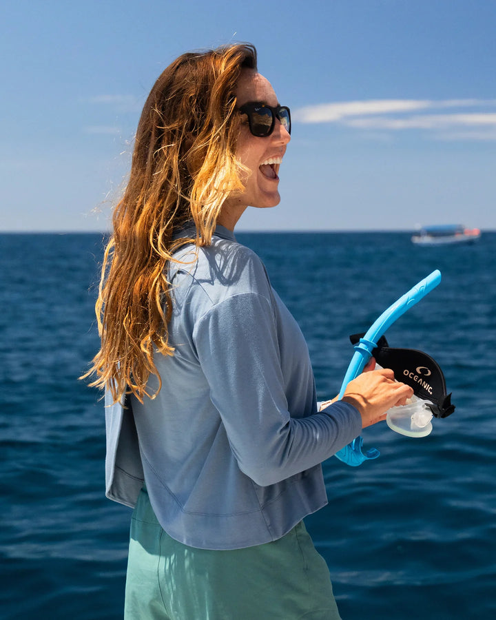 Free Fly Women's Bamboo Shade Crossover Hoodie: Pacific Blue