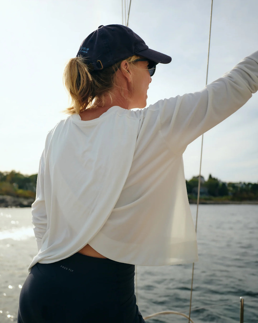 Free Fly Women's Bamboo Shade Crossover Long Sleeve: Bright White