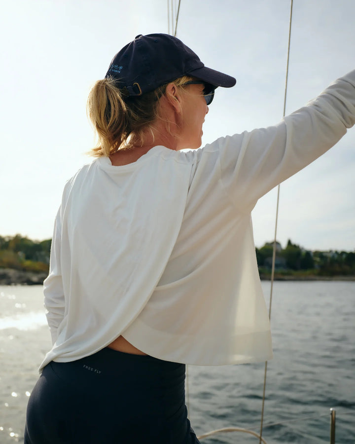 Free Fly Women's Bamboo Shade Crossover Long Sleeve: Bright White