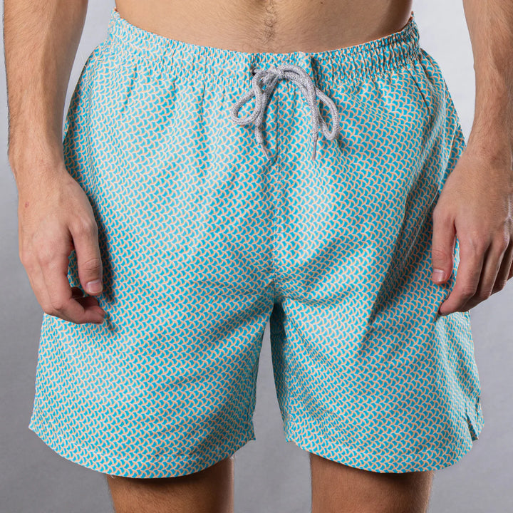 Michael's Men's Cyclist Liner Swim Trunk: Wave Print Aqua/Orange