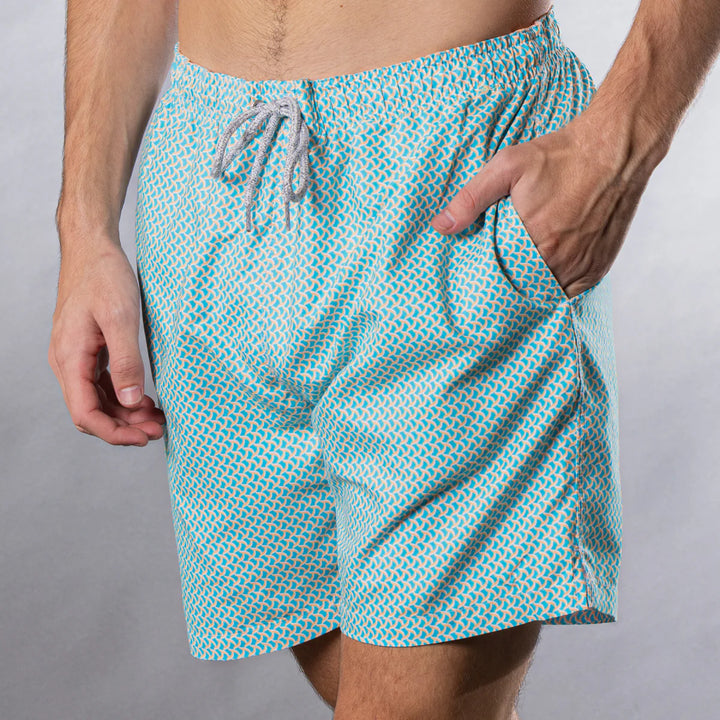 Michael's Men's Cyclist Liner Swim Trunk: Wave Print Aqua/Orange