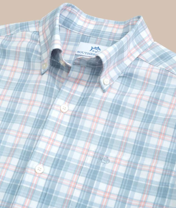 Southern Tide Intercoastal West End Plaid Long Sleeve Sport Shirt: Subdued Blue