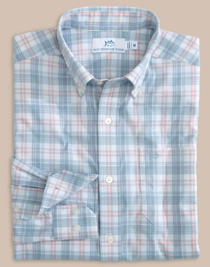 Southern Tide Intercoastal West End Plaid Long Sleeve Sport Shirt: Subdued Blue