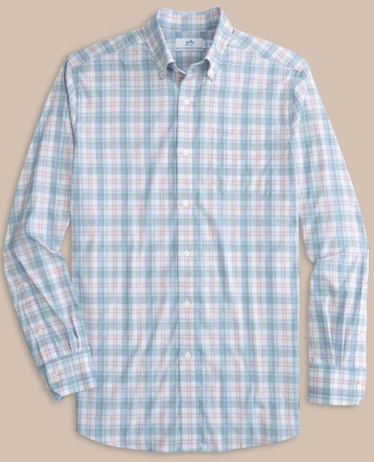 Southern Tide Intercoastal West End Plaid Long Sleeve Sport Shirt: Subdued Blue