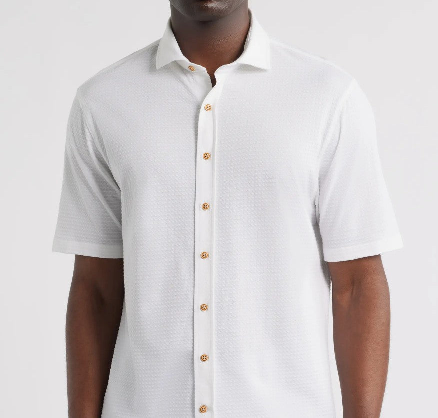 Johnnie-O Surfsucker Knit Short Sleeve Button-Up Shirtr: White