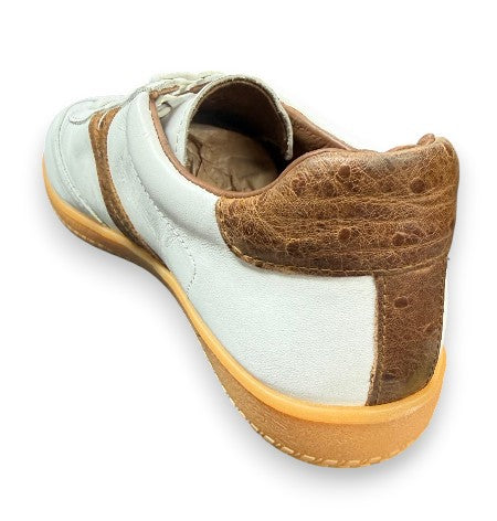 T.B. Phelps Brooklyn Sneaker: Natural Sole with White Leather/Ostrich Trim
