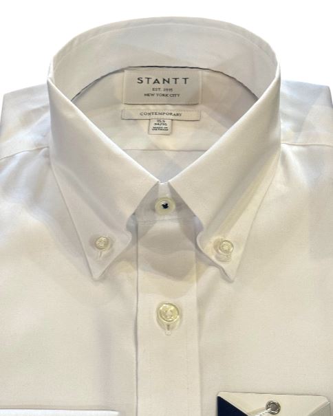 Stantt Ready To Wear White Twill Dress Shirt: Button Down Collar