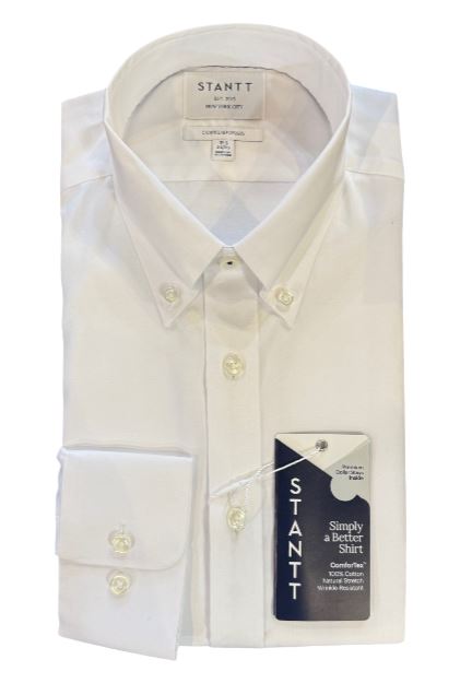 Stantt Ready To Wear White Twill Dress Shirt: Button Down Collar