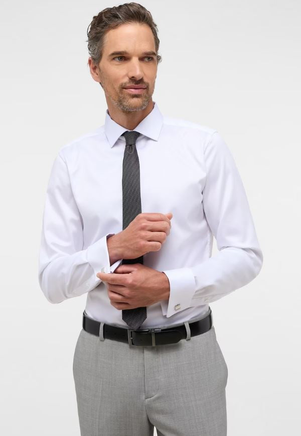 Eterna Slim Fit Luxury Tuxedo Shirt Black Tie: White