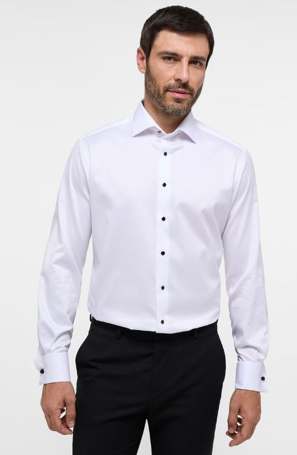 Eterna Modern Fit Luxury Tuxedo Shirt Black Tie: White