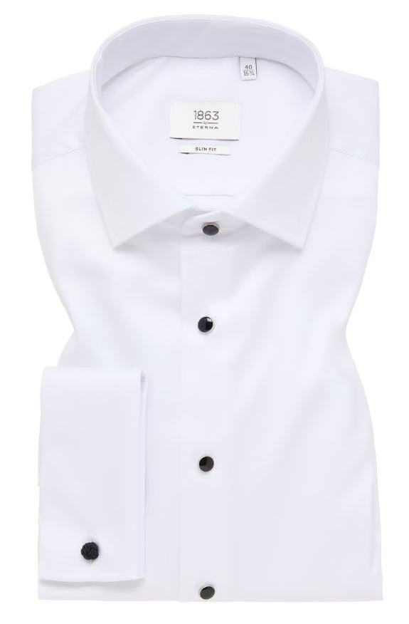 Eterna Slim Fit Luxury Tuxedo Shirt Black Tie: White