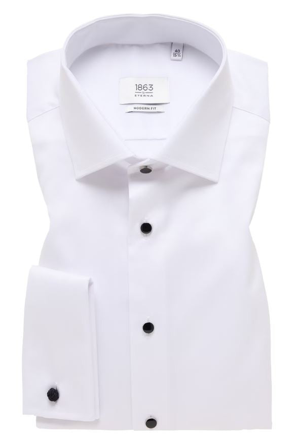 Eterna Modern Fit Luxury Tuxedo Shirt Black Tie: White