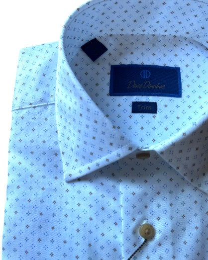 David Donahue Trim Fit White & Chocolate Dress Shirt