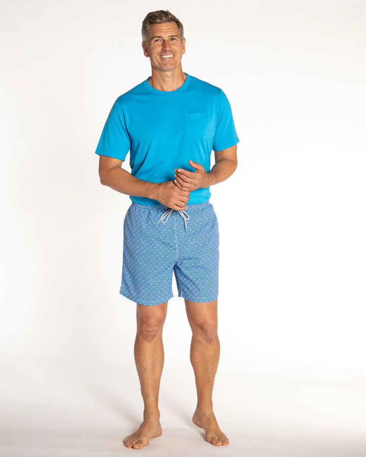 Michael's Men's Cyclist Liner Swim Trunks - Windmills: Navy/Yellow