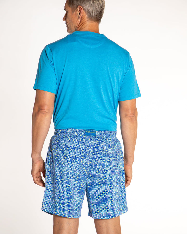 Michael's Men's Cyclist Liner Swim Trunks - Windmills: Navy/Yellow