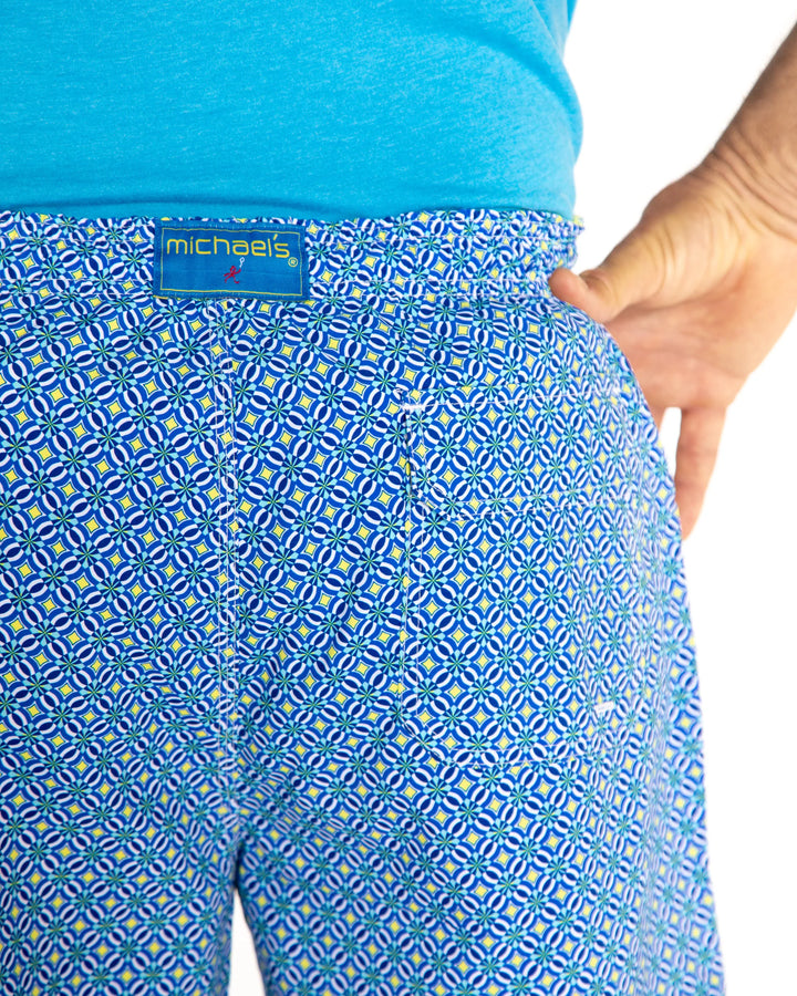 Michael's Men's Cyclist Liner Swim Trunks - Windmills: Navy/Yellow