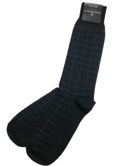 Brooks Brothers Merino Blend Windowpane Crew Sock: Black