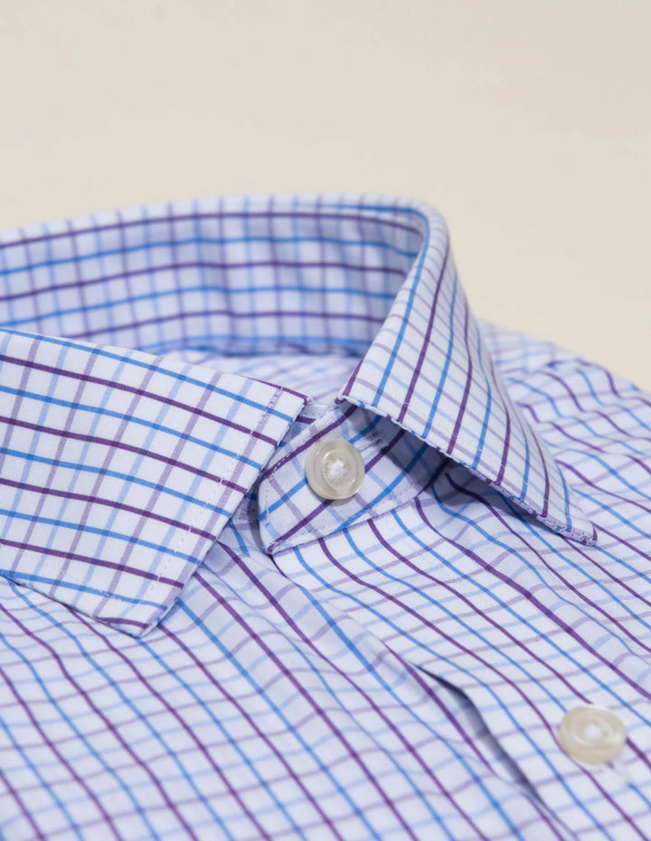 Stantt Wrinkle-Resistant Plum & Light Blue Tattersall Sport Shirt