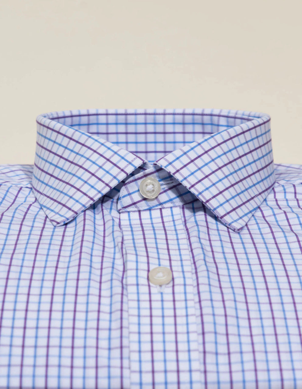 Stantt Wrinkle-Resistant Plum & Light Blue Tattersall Sport Shirt