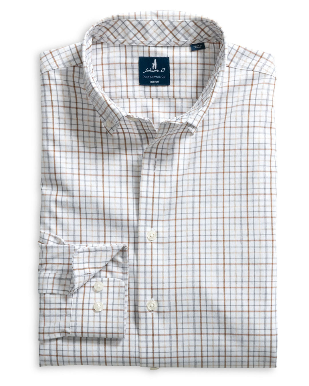 Johnnie-O Everyday Performance Button Down Shirt - Sandlewood Pane: White