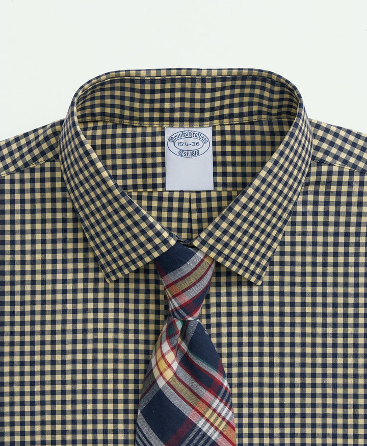 Brooks Brothers Stretch Supima® Cotton Non-Iron Pinpoint Oxford Ainsley Collar, Gingham Dress Shirt