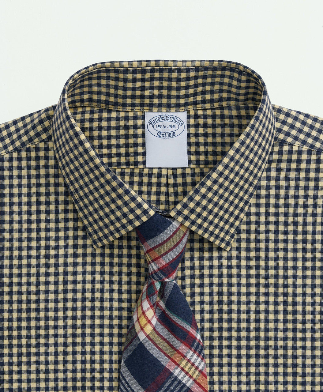 brooks brothers gingham dress shirt Brooks Brothers Men's Explorer Collection Non-Iron Twill Ainsley Collar, Gingham Dress Shirt | Hydrangea | Size 14 32
