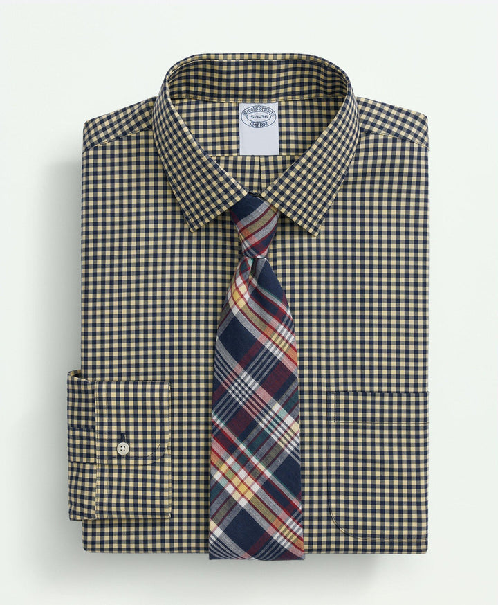 Brooks Brothers Stretch Supima® Cotton Non-Iron Pinpoint Oxford Ainsley Collar, Gingham Dress Shirt