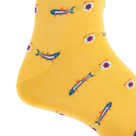 Dapper Classic Yolk with Clem Blue, Cream, Red and Orange Trout Cotton Sock Linked Toe