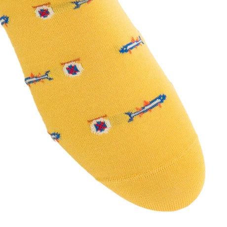 Dapper Classic Yolk with Clem Blue, Cream, Red and Orange Trout Cotton Sock Linked Toe