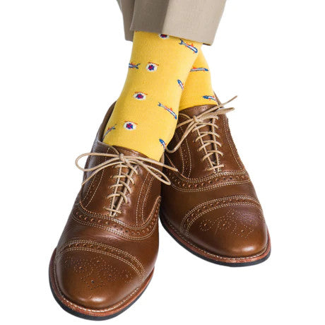 Dapper Classic Yolk with Clem Blue, Cream, Red and Orange Trout Cotton Sock Linked Toe