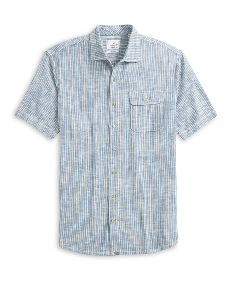 Johnnie-O Ennis Hangin' Out Stripe Short Sleeve Stretch Cotton Button-Up Shirt: Indigo