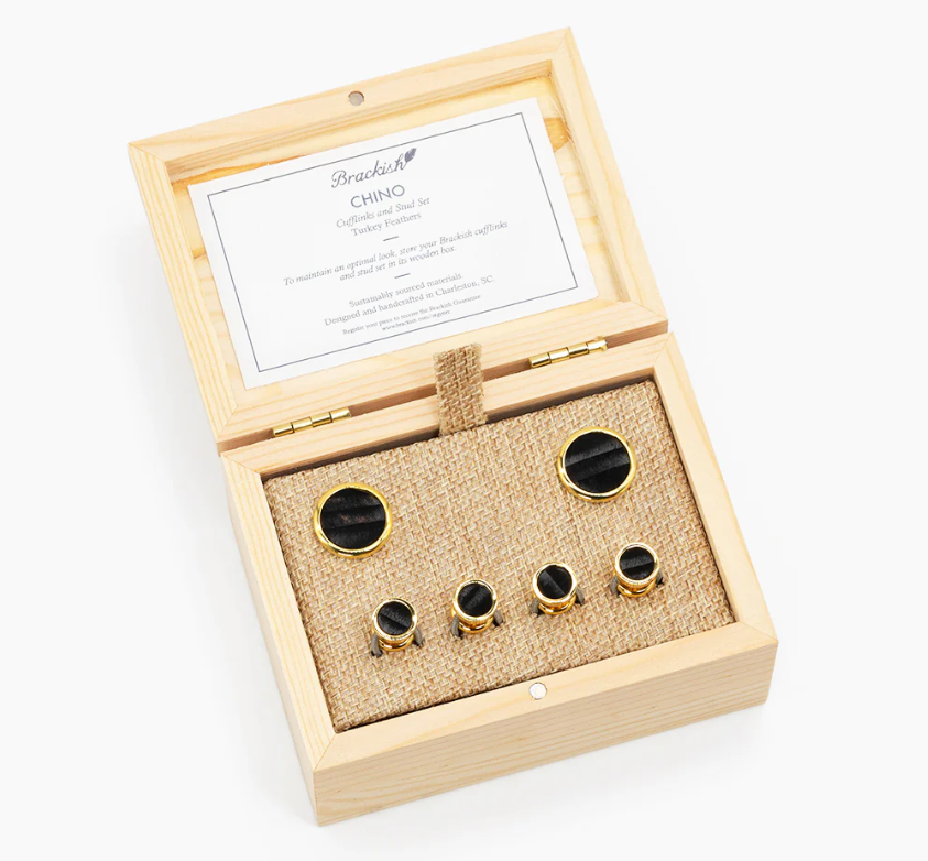 Brackish Cufflink & Studs Set: Chino (Gold)