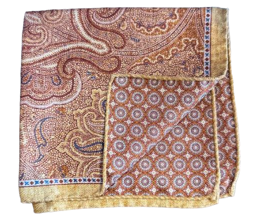 R. Hanauer Yellow Paisley/Circles Pocket Square