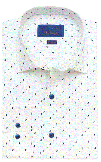 David Donahue White & Blue Mini Paisley Performance Shirt