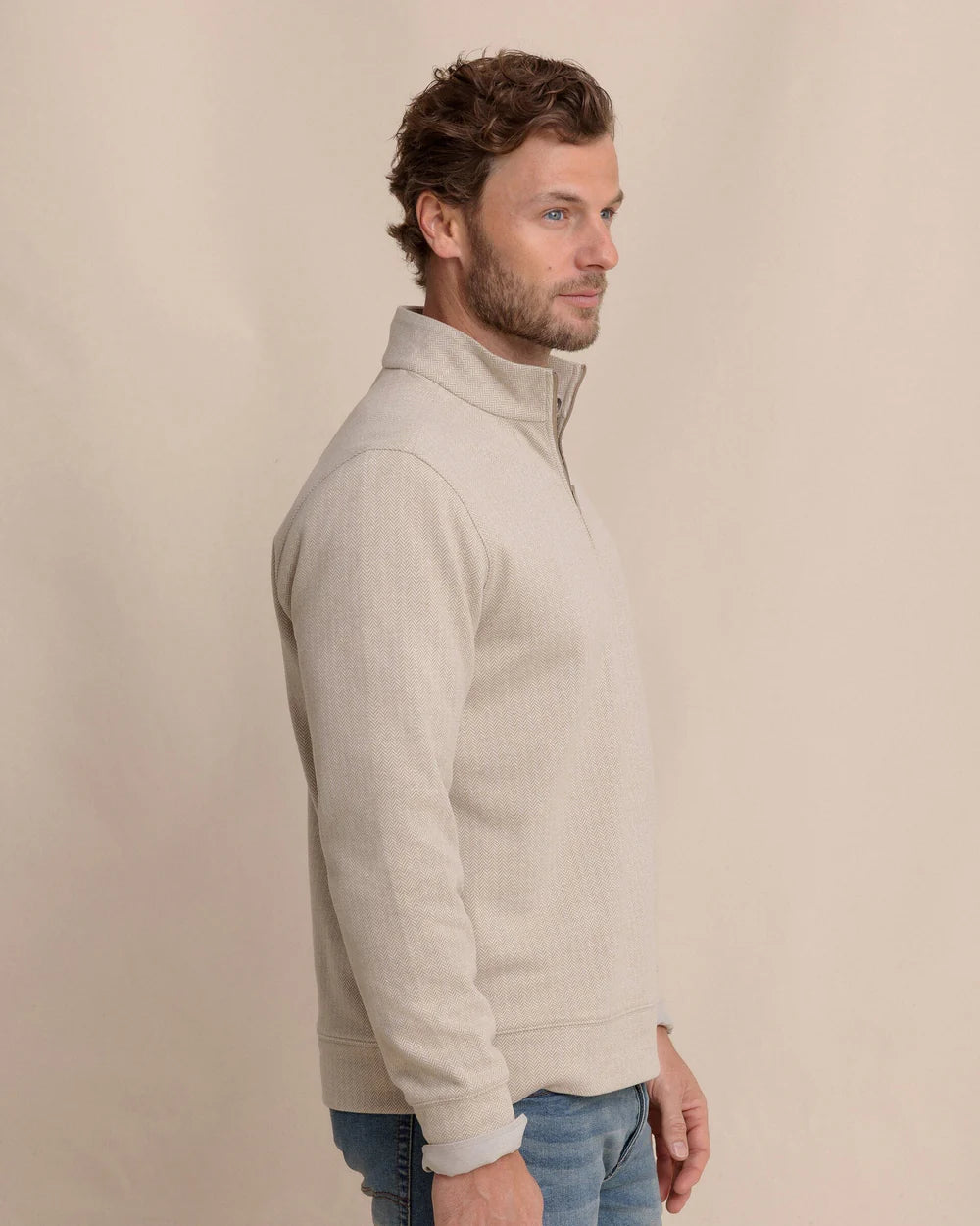 Southern Tide Adler Lane Quarter Zip: Sandstone Khaki