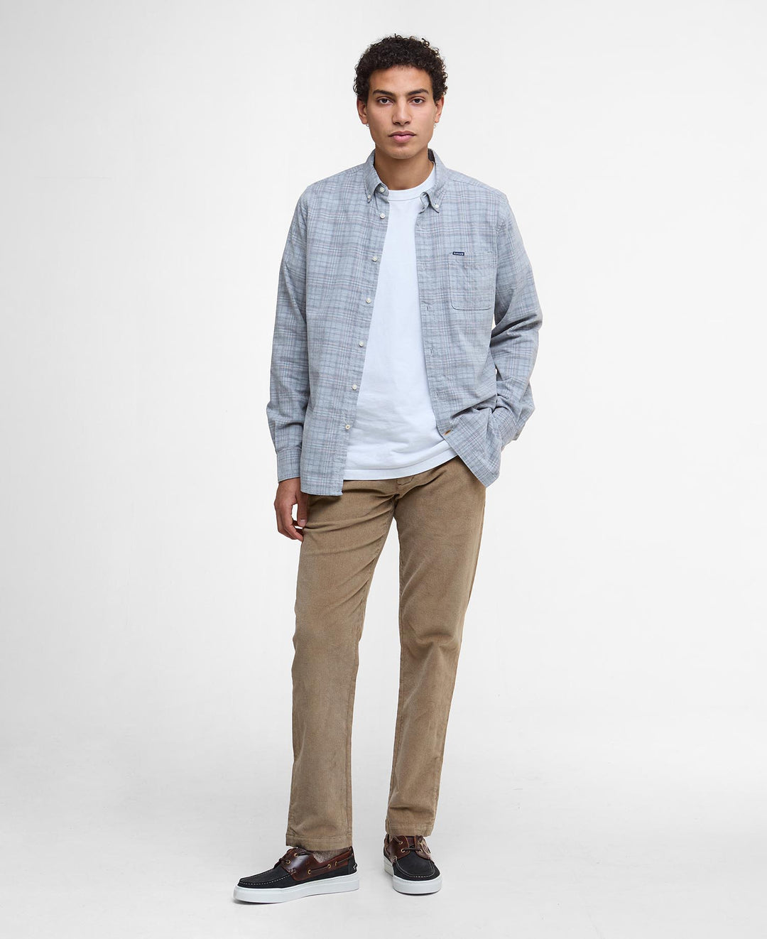 Barbour Southfield Tailored Long-Sleeved Shirt: Light Grey Marl