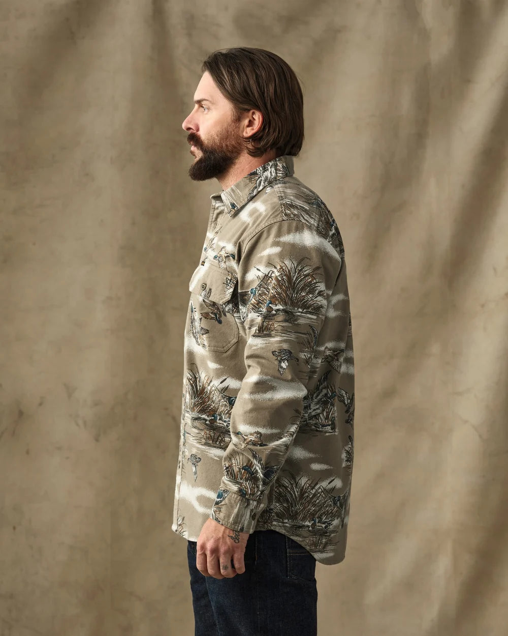 Filson Field Flannel Shirt: Marsh Olive Print