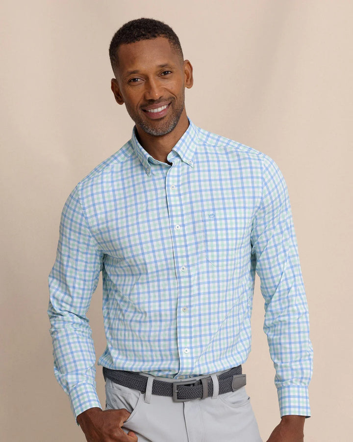 Southern Tide Albemarle Gingham brrr°® Intercoastal Sport Shirt: Boat Blue
