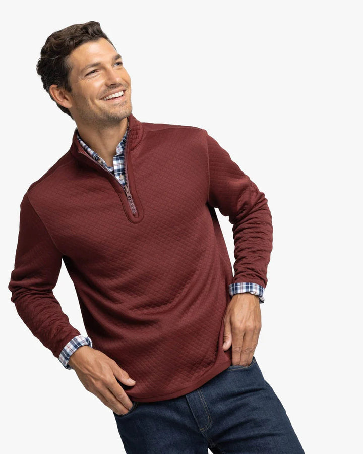 Southern Tide Arden Reversible Quarter Zip: Bordeaux Red