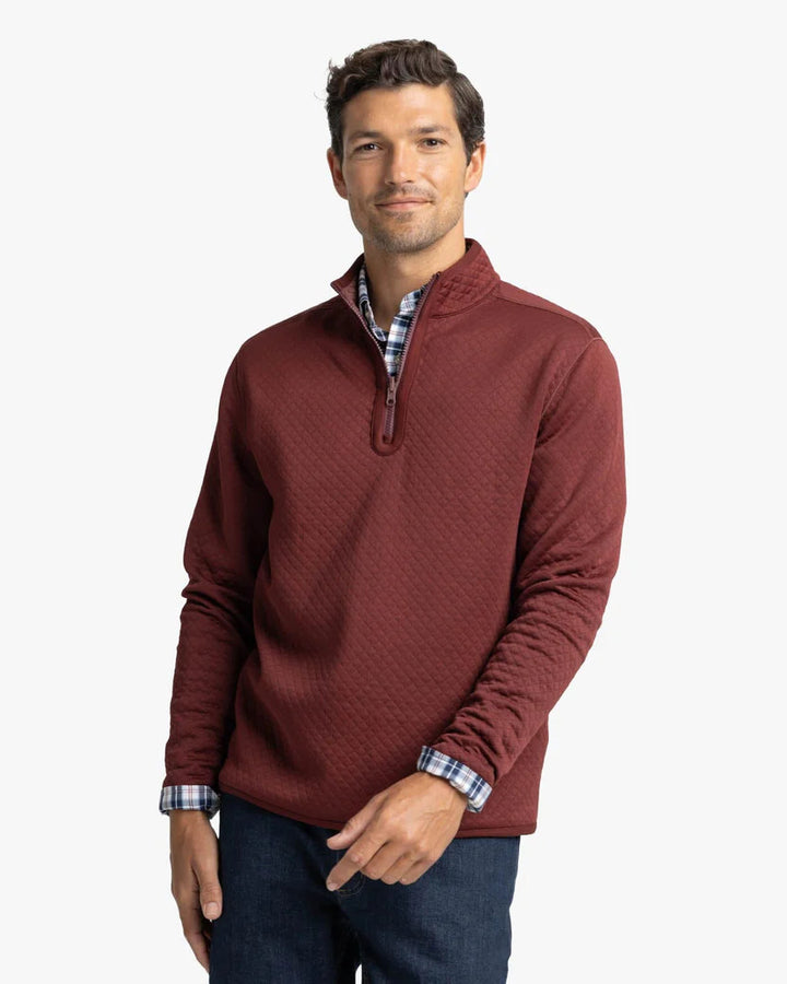 Southern Tide Arden Reversible Quarter Zip: Bordeaux Red