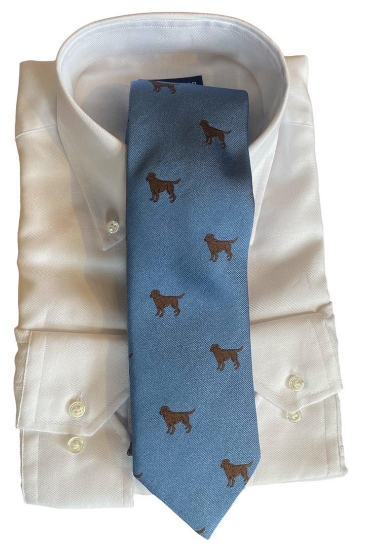 Seaward & Stearn Brown Dog on Light Blue Tie