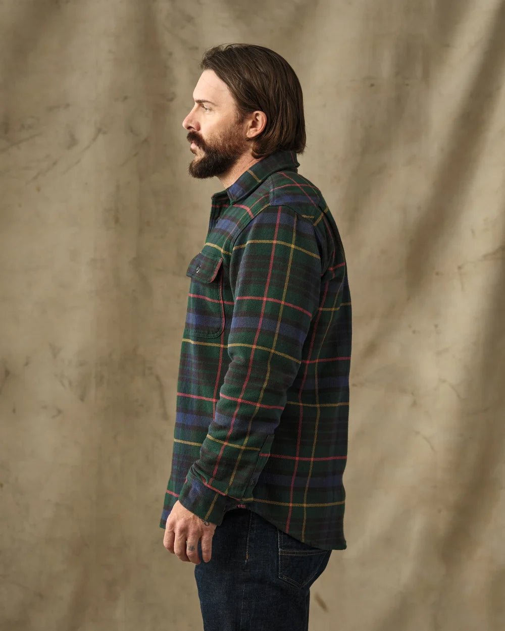 Filson Vintage Flannel Work Shirt: Green/Navy Plaid