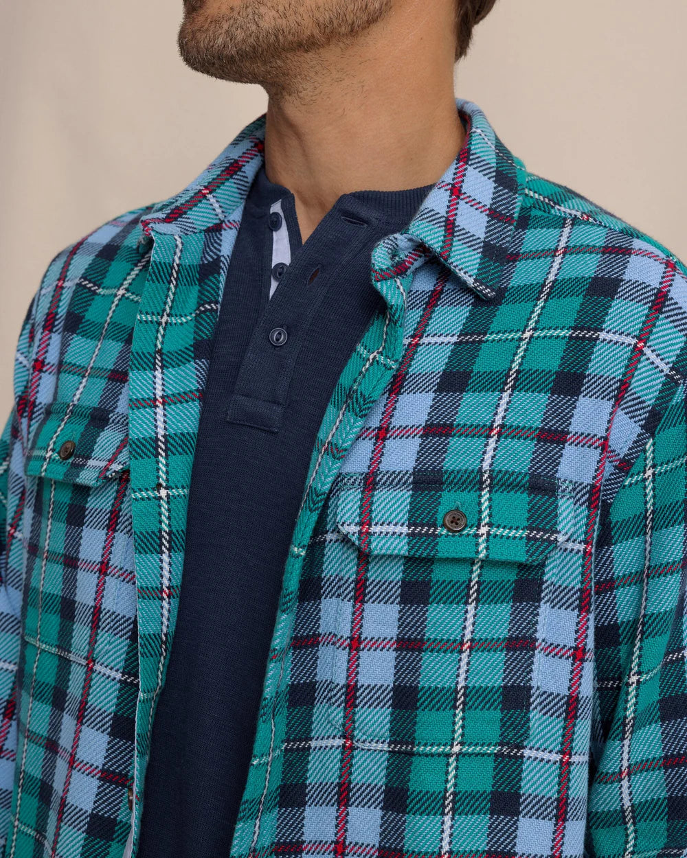 Southern Tide Beach Bluff Plaid Twill Shirt: Spruce Shade
