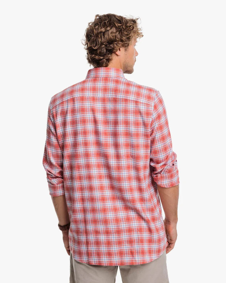 Southern Tide Beach Flannel Heather Howland Plaid Sport Shirt: Heather Dusty Coral